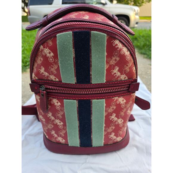 Coach Barrow Backpack Horse and Carriage Varsity Stripe Red  Leather Bag